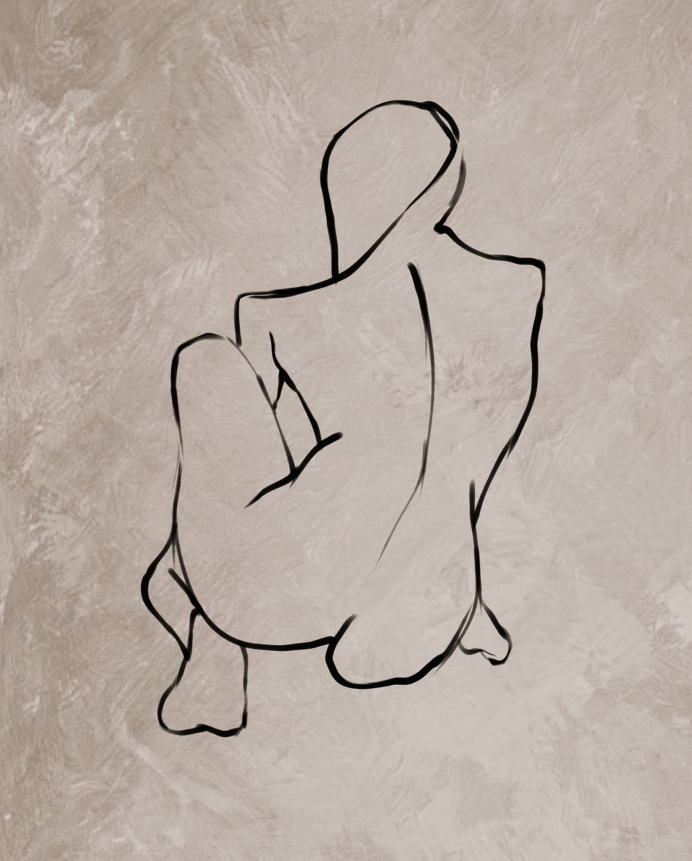 Abstract line drawing of a human figure on a textured beige background