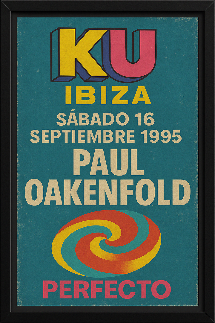 A vibrant acrylic print with a 3D effect frame featuring a retro dance music lineup at Club Classics event, with bold text and colorful background.