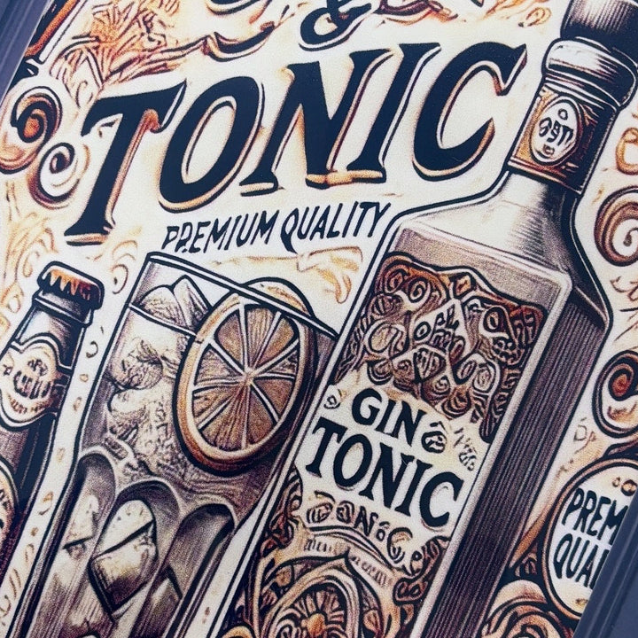 Decorative Gin & Tonic packaging with intricate designs and text.