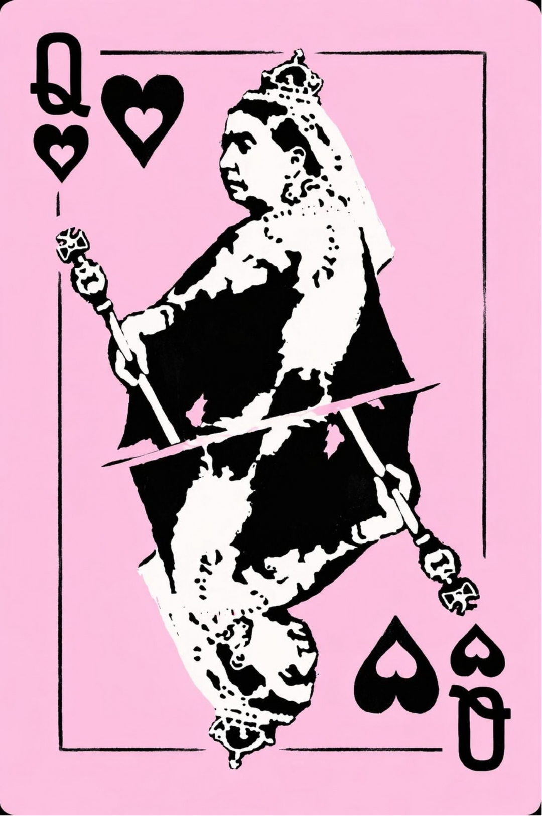 Queen of Hearts playing card with a pink background