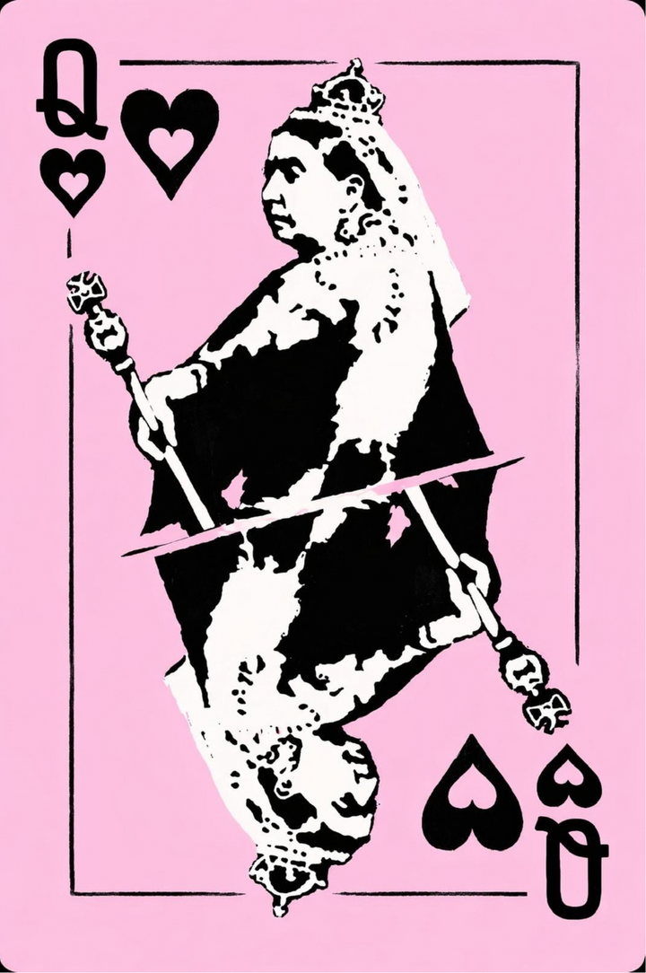 Queen of Hearts playing card with a pink background