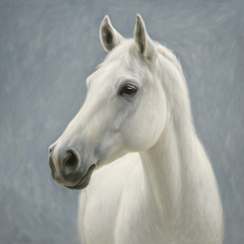 White horse head on a textured gray background