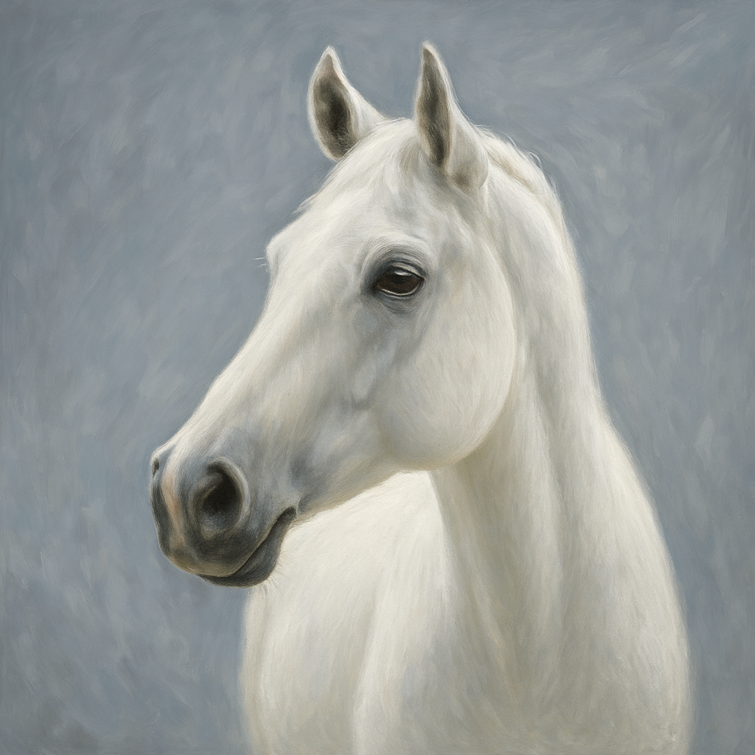 White horse head on a textured gray background