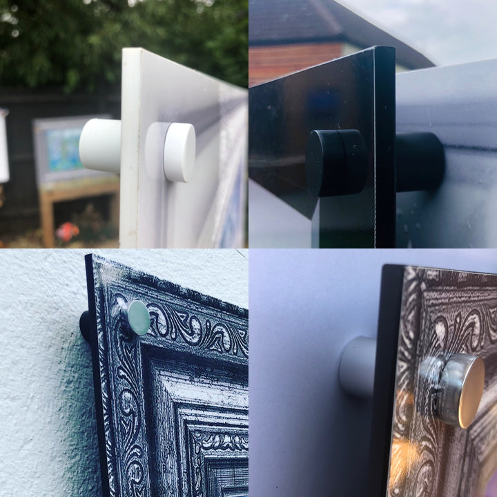 Collage of bolts and frames with decorative designs.