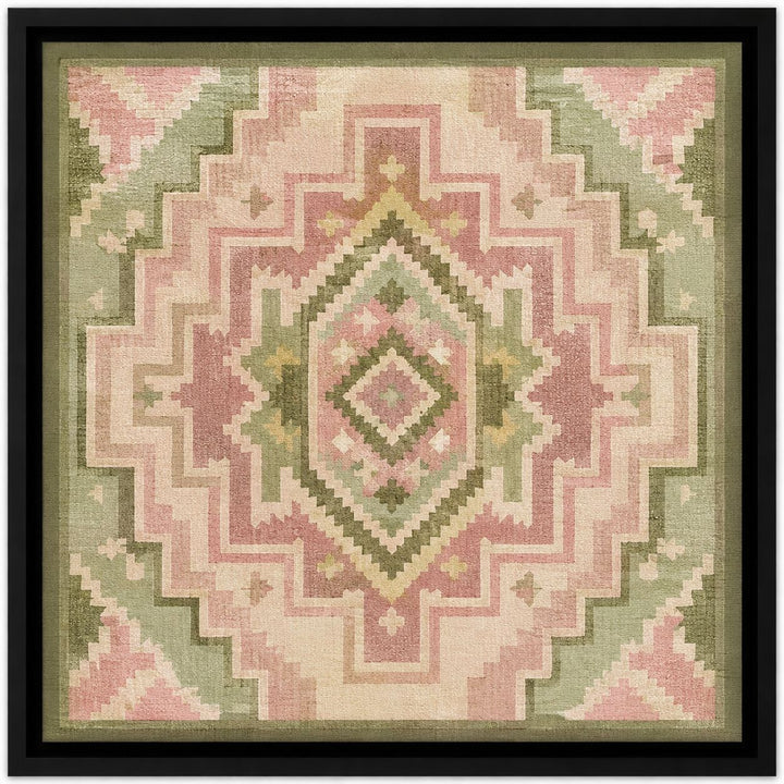 Decorative wall art with geometric pattern in pink and green on a beige background