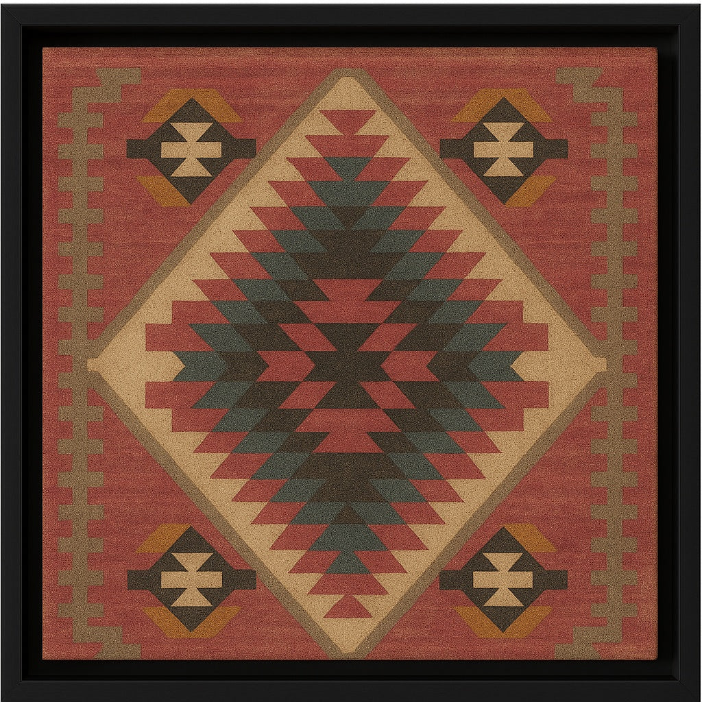 Framed artwork with geometric pattern on a red background